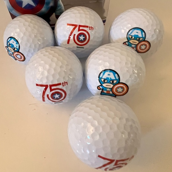 Set of 6 Marvel golf balls celebrating the 75th anniversary of Captain America. - Picture 3 of 4